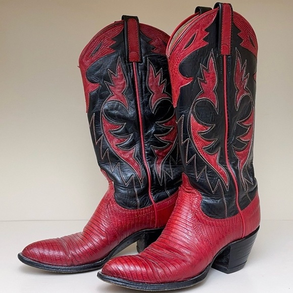 Dan Post Shoes - Dan Post Red & Black LIZARD Cowboy Boots. Sz 6 FLASH SALE!